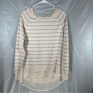 Maurices Sweater Womens M Gray Purple Striped Faux Layered Chiffon Hem Pullover